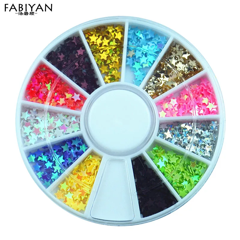 

12 Colors 3D Plastic Sequins Star Glitter Sticker Wheel DIY Nail Art Polish Tips Decorations Accessories Manicure Jewelry Tools