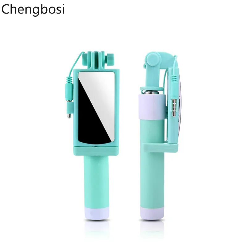 Universal Wired Selfie Stick with Mirror for IPhone 6 5 Xiaomi Android Phone Candy Monopod Palo Selfie Stick Tripod Holder
