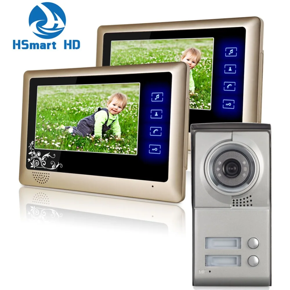

2 Units Apartment Intercom Entry System Wired Touch key 7'' Monitor Audio Video Door Phone