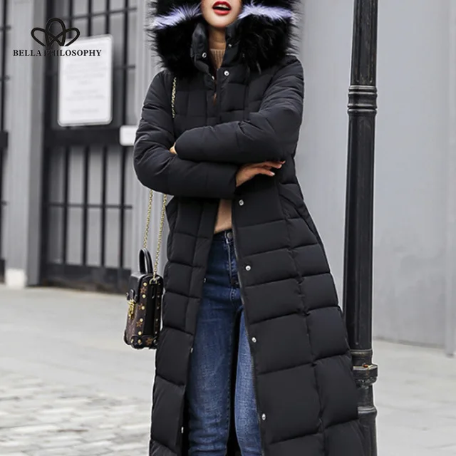 Bella Philosophy Winter New Coat Jacket long Fashion Jacket Women Thick Down Parka female Slim Fur Collar Warm Cotton Coat - Цвет: JA003GBL