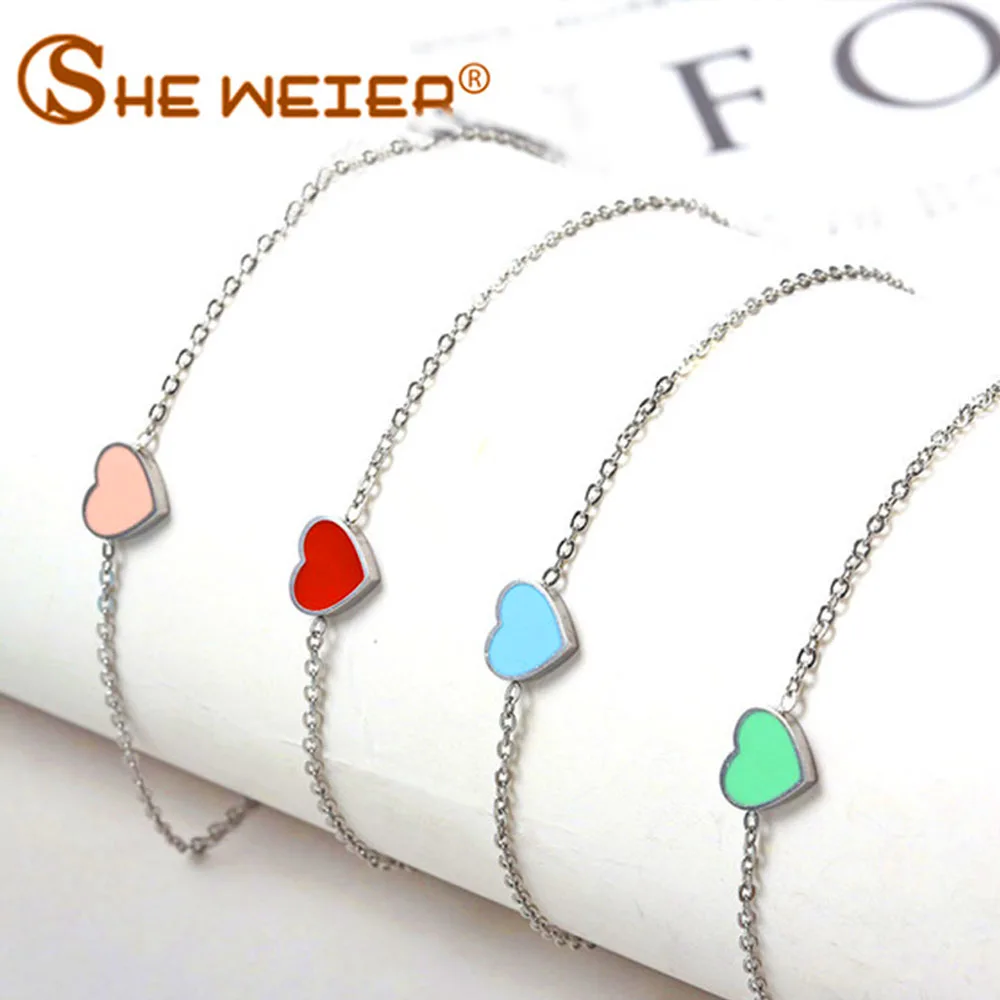 

stainless steel charm chain link heart bracelets bangles for women friendship braclet hand chain female girls jewelry