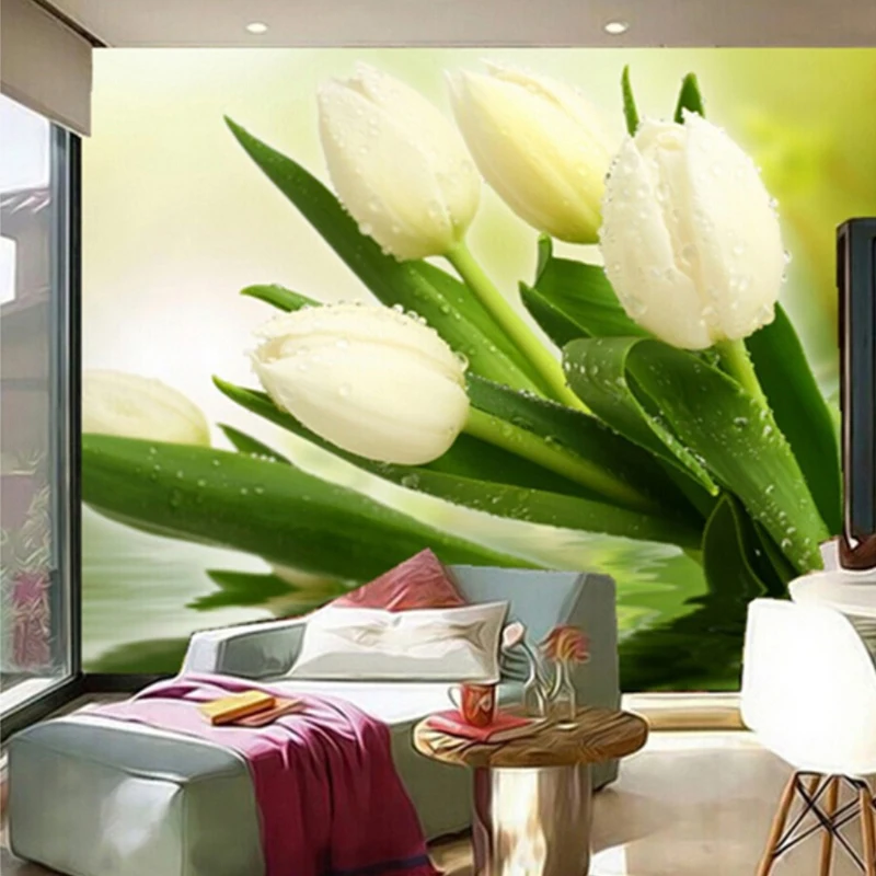 beibehang Custom Photo Wallpaper Murals 3D Modern Living Room TV Backdrop Wall Decor Bedroom Fresh White Tulips Mural Wallpaper блокнот lawn of tulips 18 13 см 120 стр