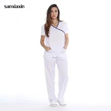 Медицинский костюм женский короткий рукав скраб костюмы стоматологический косметолог оральный домашнее животное Лето операционная комната хирургическое платье топ+ брюки униформа