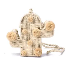 2019 New High Quality Beach Bag Cactus Rattan Bag Straw Bag Summer Bags with Pom Pom Women Messenger Handbag Braided A4