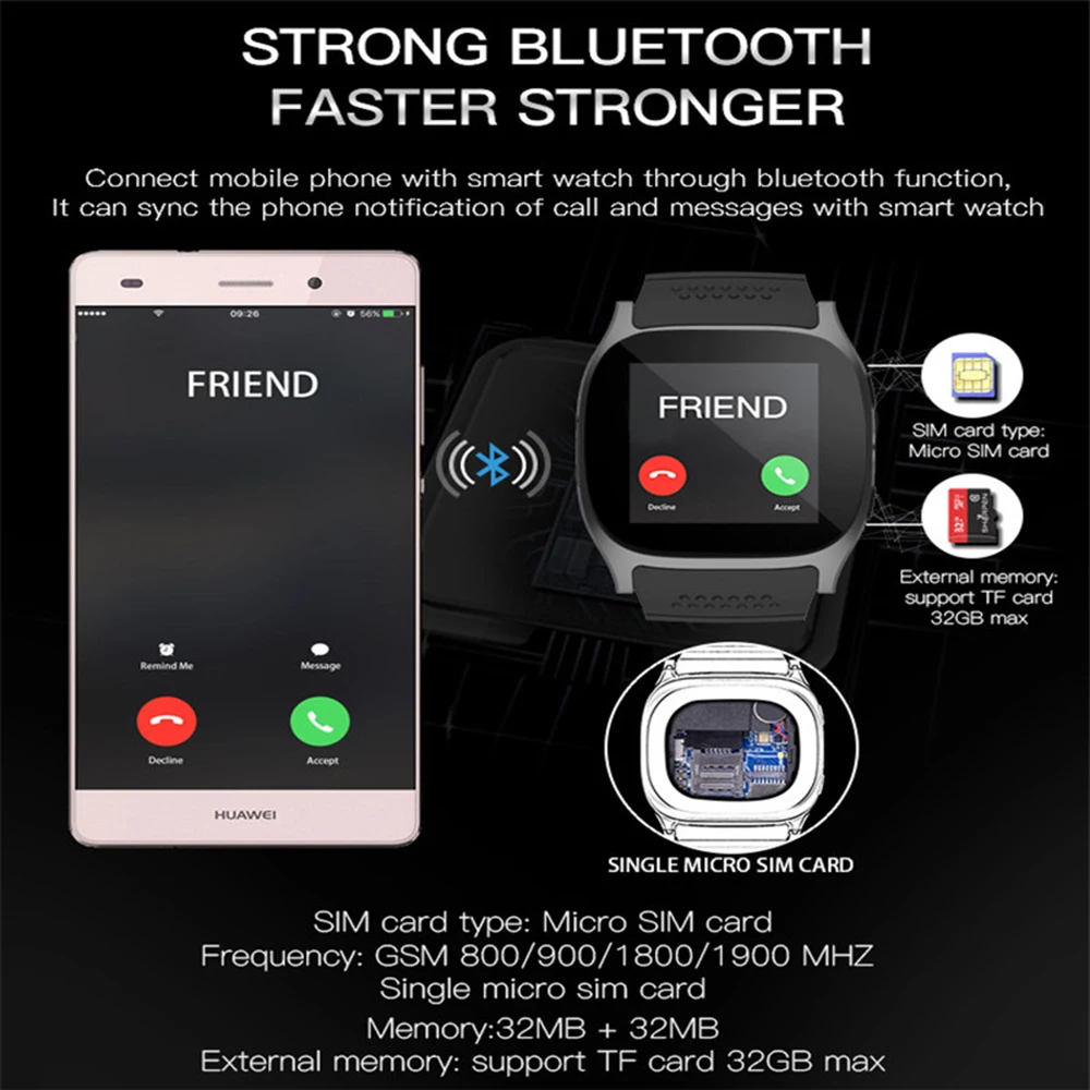 Smart Watch SIM Card Men Bluetooth Mobile Phone Watch Audio Video Player Sleep Alarm Women Smartwatch For Android Watches