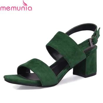 

MEMUNIA 2019 newest women sandals buckle square high heels shoes simple fashion summer shoes woman dress party shoes big size