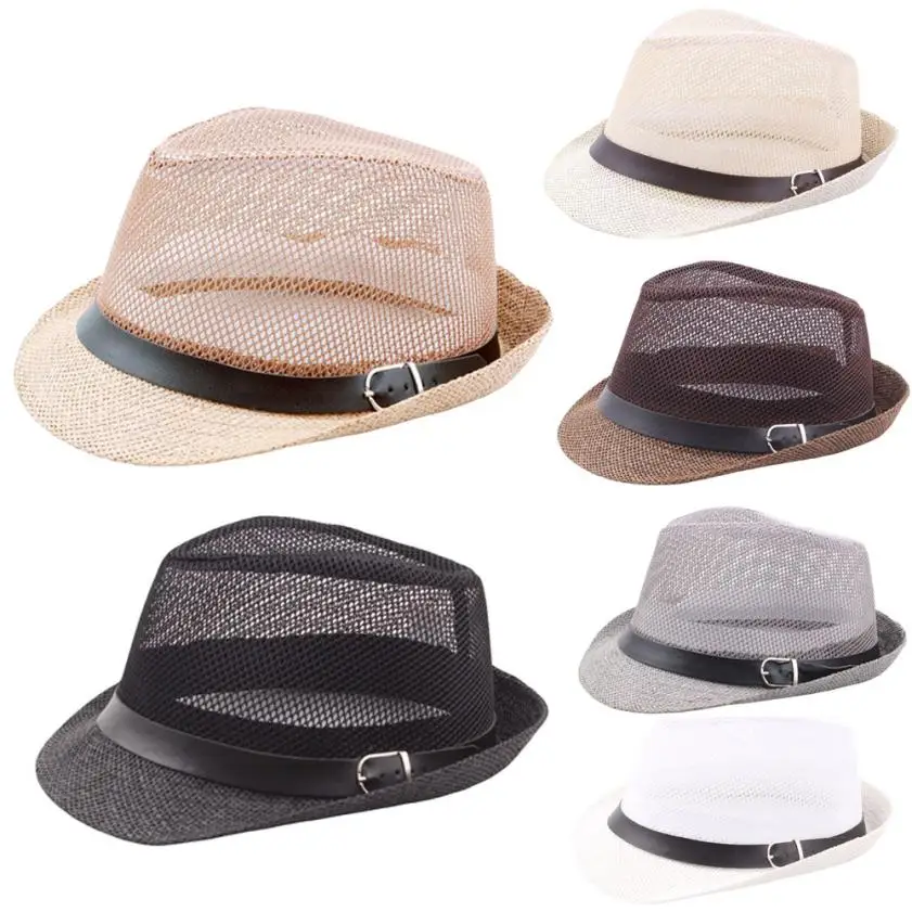 Military Cap Unisex Trilby Gangster Cap Beach Straw Hat Band Sunhat ...