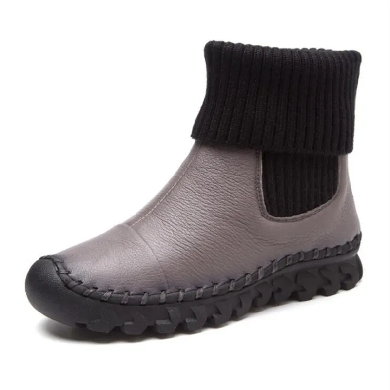 

Casual Genuine Leather women's boots The new Hot sale heavy-bottomed warm winter fashion Booties Comfortable soft women's shoes