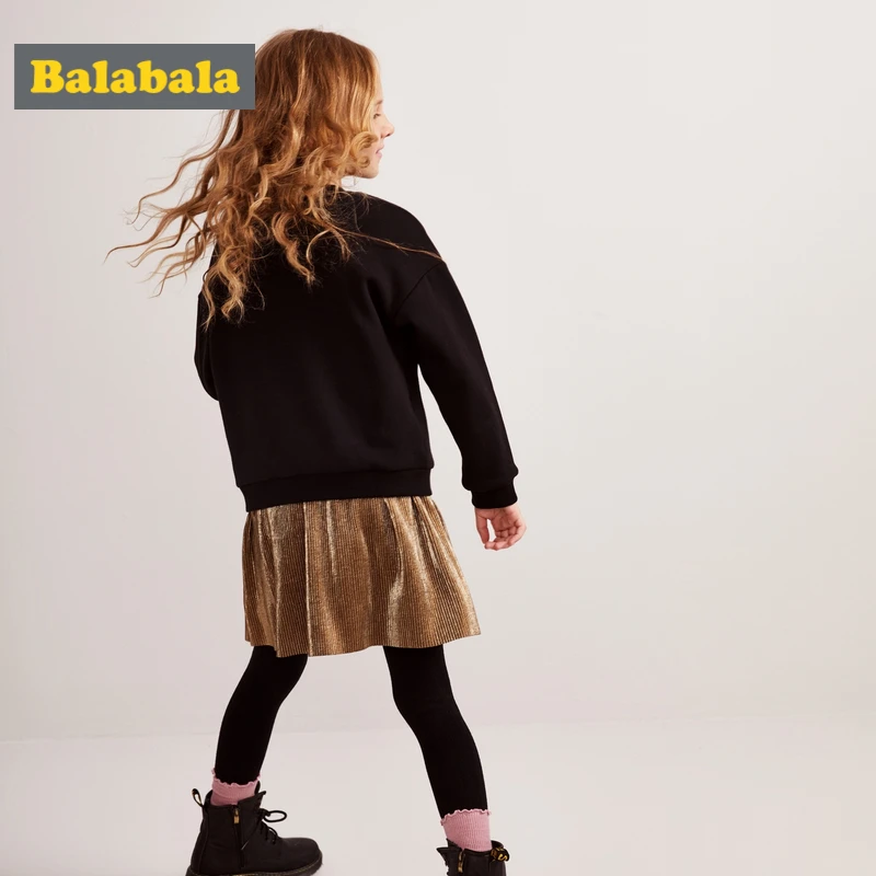 Balabala/платье из ткани для девочек; свитшот на флисовой подкладке со спущенными плечами с аппликацией из бисера+ вечерние плиссированные платья с блестками