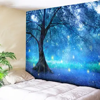 

Forest Wall Tapestry Nature Psychedelic Mandala Tapestry Home Decor Indian Wall Hanging Bohemian Trees Boho Wall Carpet Blue Hot