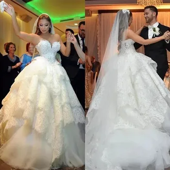 شراءمخصص فساتين الزفاف 2019 الكرة بثوب الحبيب الدانتيل الديكور الماس الفاخرة الرسمي الزفاف الزفاف أثواب زائد حجم ZD96