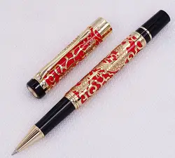 Jinhao 5000 Винтаж Роскошный металлическая шариковая ручка Красивый Дракон текстура вырезка, красный и золотой чернила ручки для офиса Бизнес