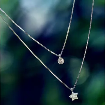 

Noble Exquisite Fashion Wild 925 Sterling Silver Jewelry Wild Star Inlaid Double Clavicle Chain Beautiful Pendant Necklaces H80