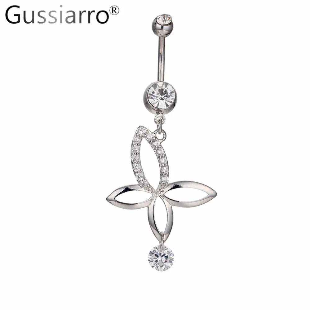 

Gussiarro Punk Flower Jewelry Belly Button Rings Piercing Clear Cubic Zirconia Body Navel Piercing Nombril Stainless Steel Gift