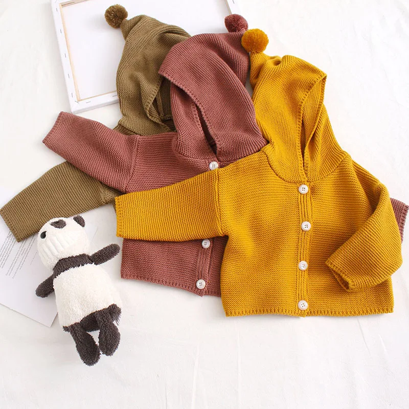 Весна-Осень, кардиганы для маленьких девочек, пальто с капюшоном, Детский свитер, хлопковые свитера для мальчиков, модная брендовая одежда для девочек
