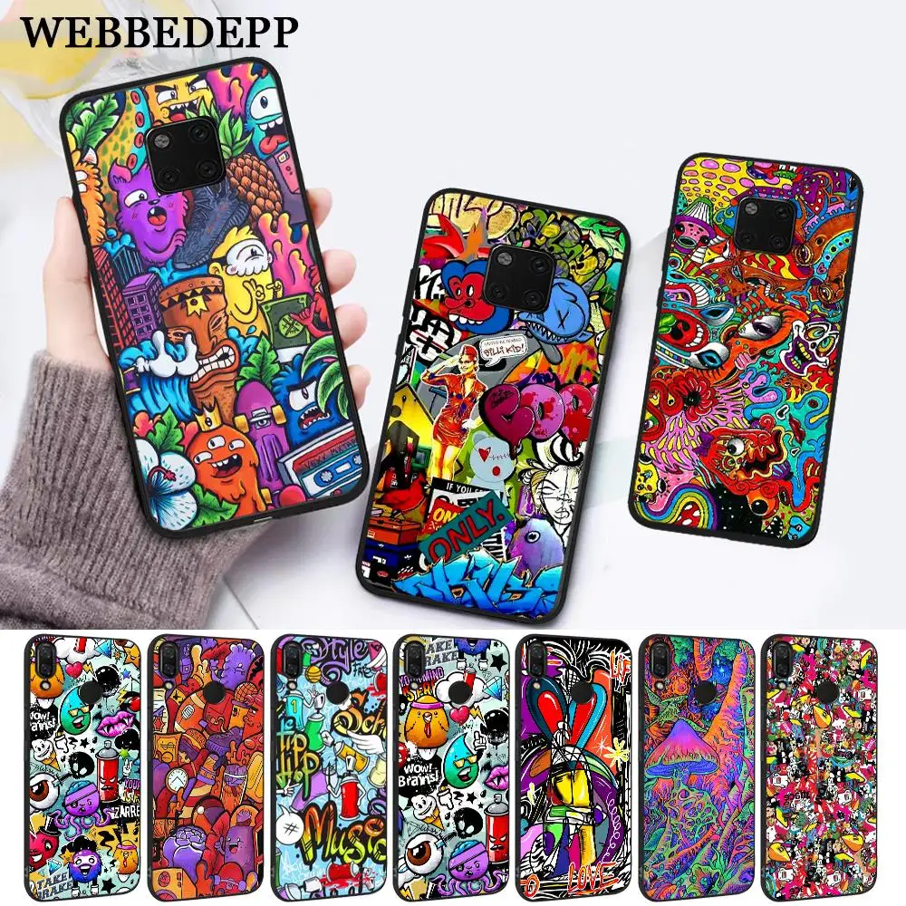 

WEBBEDEPP JDM Car Graffiti Sticker Silicone Case for Huawei Mate 10 Pro 20 30 Lite Nova 2i 3 3i 4 Y5 Y6 20 3018 Y7 Prime Y9