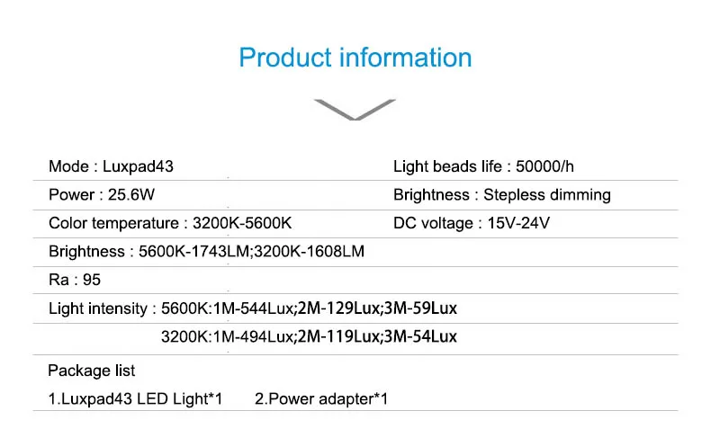 Luxpad43-H 1" светодиодный светильник 3200 K-5500 K для студийной фотосъемки с адаптером переменного тока для Canon, Nikon, sony, Pentax, Panasonic