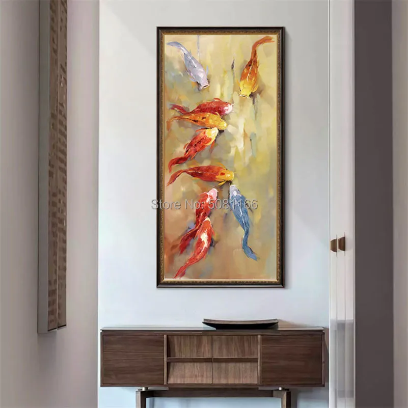 Высокое Качество ручная роспись желтый красный кои карп картина маслом на холсте китайская рыба картина ручной работы рыбы стены искусства подарок