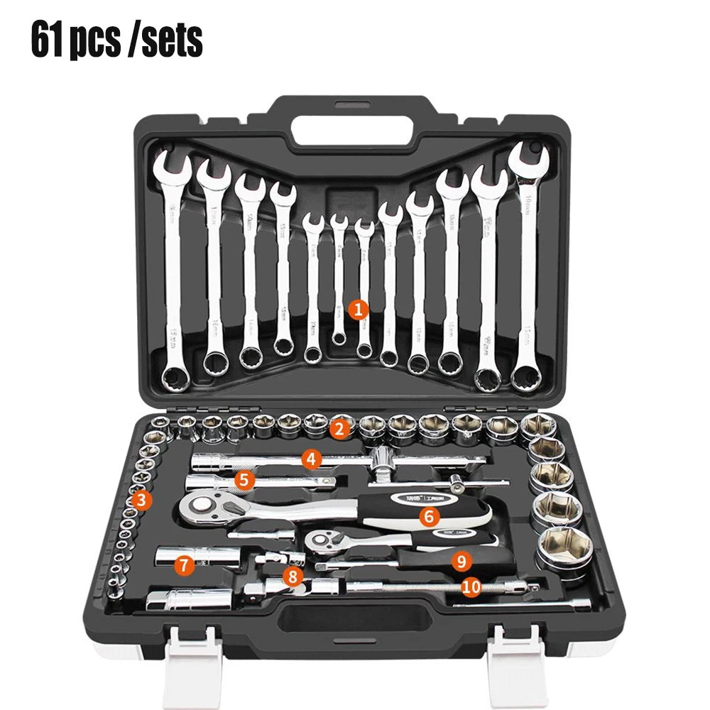 

61 pcs Set Car Repair Tool Car Hand Tool Kit Ratchet Set Torque Wrench Combination Sets of Chromium Vanadium Steel