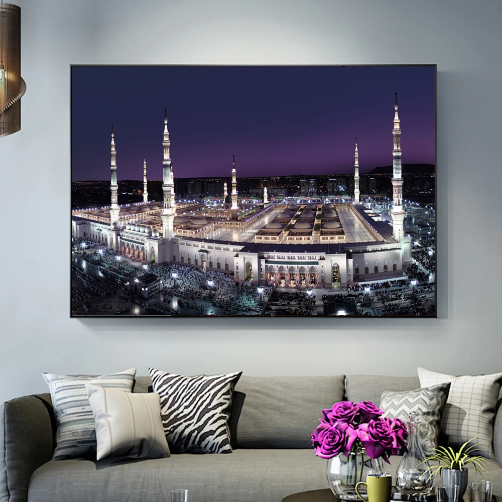 Mecca Holy Land Nightscape Posters On The Wall Realist Islamic Muslim Mosque Decorative Pictures For Living Room Cuadros Decor | Дом и сад