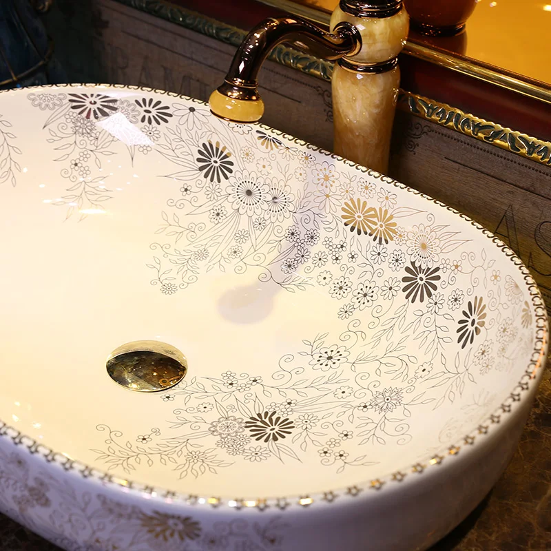 White China Painting Kingfisher lotus Ceramic Painting Round washing basin counter top wash basin round bathroom sinks oval basin (5)
