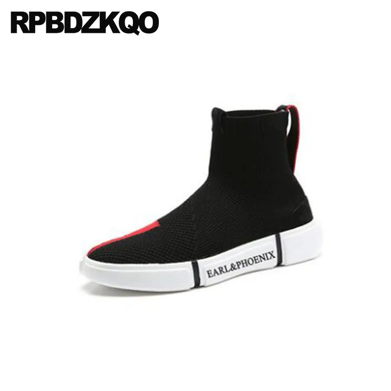 

Designer Black High Top Men Slip On Casual Shoes Fall Short Stylish Ankle Trainer Sock Mesh Boots Sneakers Footwear 2018 Runway