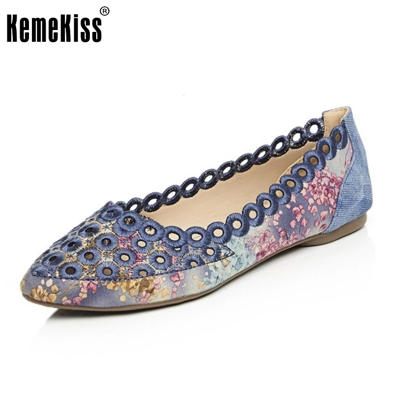 ФОТО Size 33-42 New Ladies Flat Shoes Women Hollow Out Mixed Color Slip-On Pointed Toe Flats Leisure Comfortable Print Footwear