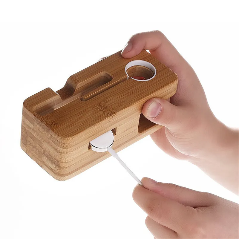 Bamboo Phone Holder Stand cellphone charger holder Cell Phone Holder Charger Dock With Watch Holder Desk Charging Station Stand For Apple Watch For iPhone Bracket (3)