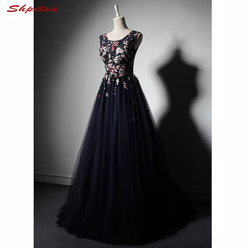 

Navy Blue Long Lace Evening Dresses Party A Line Beaded Beautiful Women Sexy Backless Prom Formal Evening Gowns Dresses On Sale