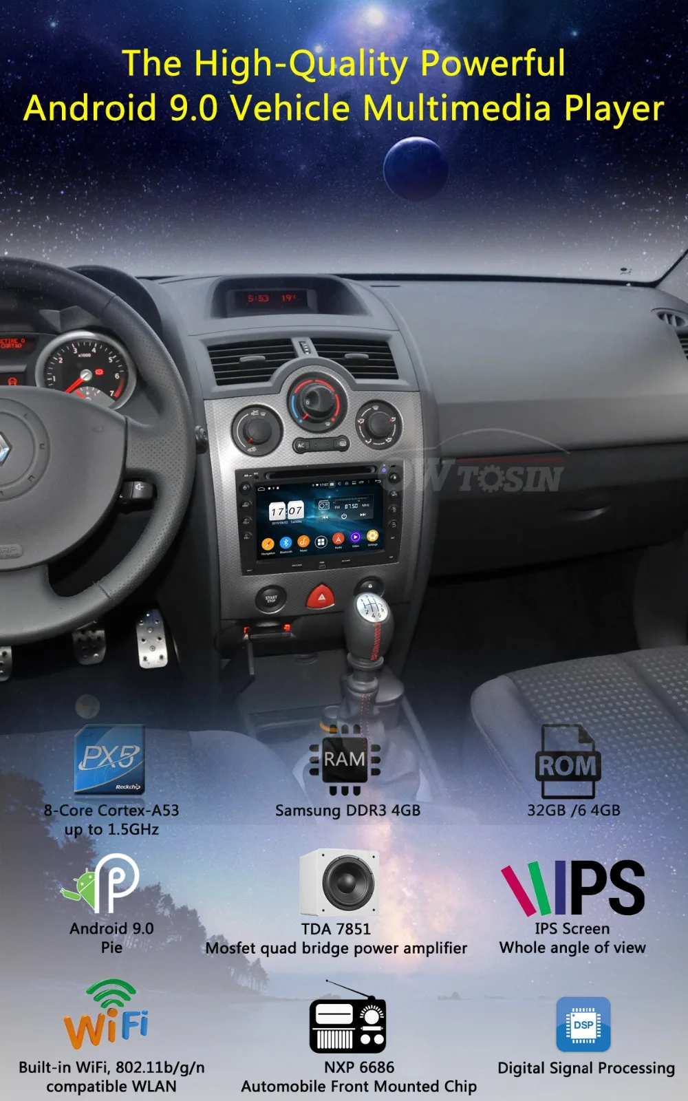 " ips 8 ядерный 4 Гб ram+ 64 Гб rom Android 9,0 автомобильный DVD радио gps для Renault Megane 2 ii 2003 2004 2005 2006 2007 2008 2009 DSP CarPlay