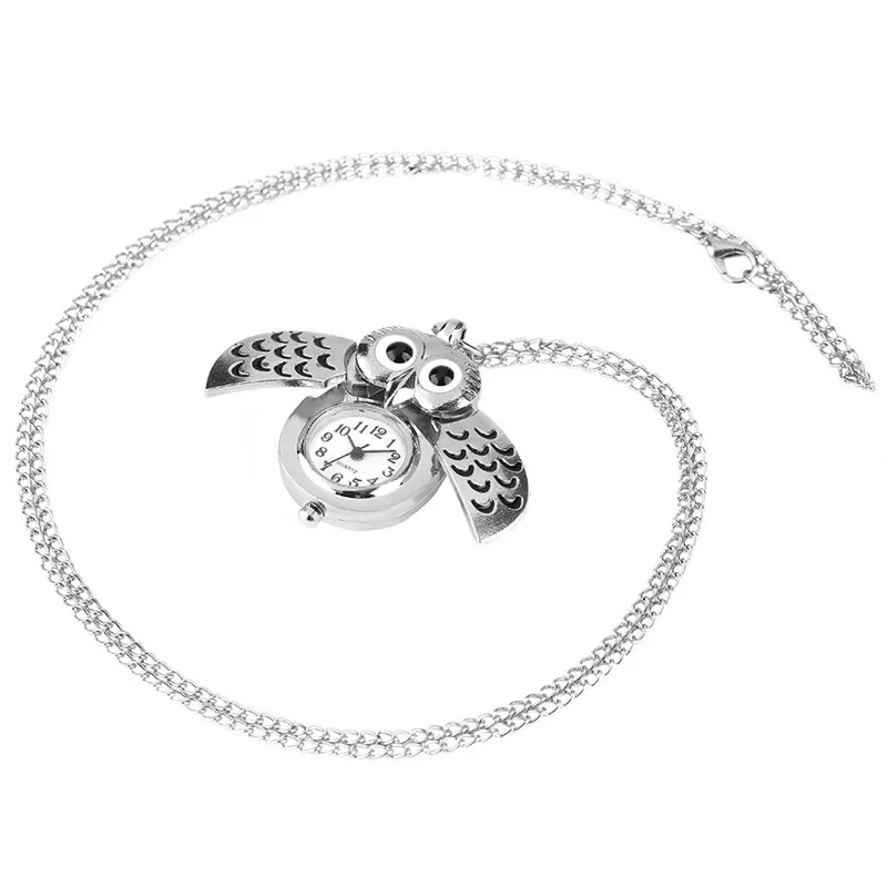 Cute Silver Vintage Night Owl Loverly Pendant Mini Small Quartz Pocket Watch Women Lady Girl Necklace Animal Clock Birthday Gift (6)
