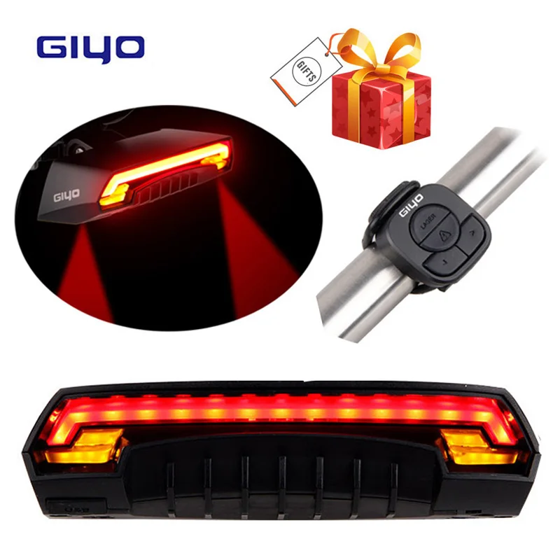 Top GIYO Wireless Remote Contoller Bicycle Tail Light Two Yellow Cornering Lamp USB Charging Waterproof IPX4 Laser Safety Bike Light 0