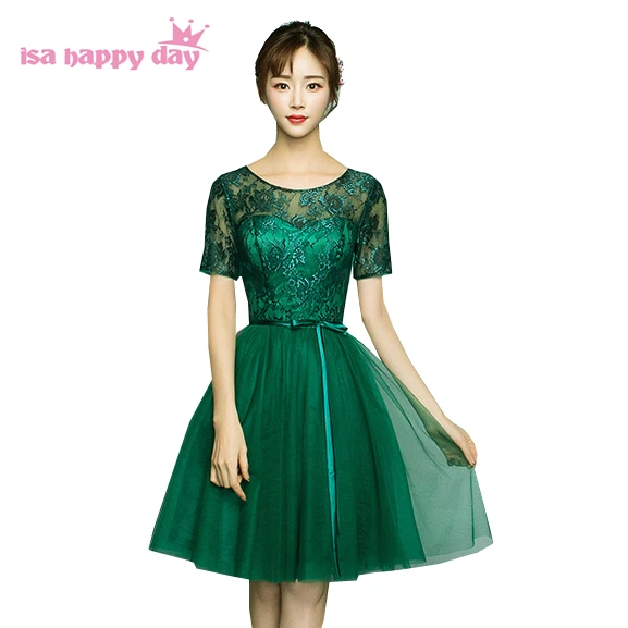 

new arrival 2019 short elegant illusion neckline tulle homecoming lace formal dress green from dress china party ball gown H4023
