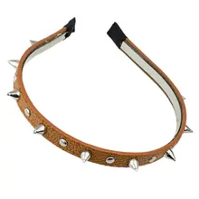 2017 NEW Fashion Headband Spike Rivets Studded Band Party Punk Hair Band (Brown)