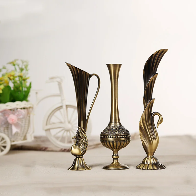 Европейская ретро ваза и павлины металлический сплав золото/бронза небольшая ваза современный стол античное Оригинальное комнатное украшение ваза/кувшин