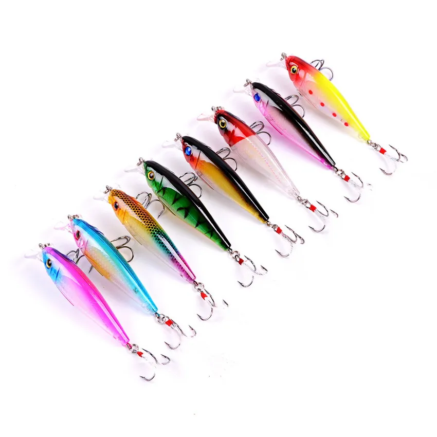 8pcs 8.7cm/12.58g Minnow Fishing Lure Artificial Baits 3D Fish Eye Minow Lures Fake Bait High Imitation Swimbait Crankbait