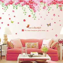 Большие Романтические Розовые наклейки на стену с Сакурой, домашний декор, вишня, дерево, настенные наклейки, украшение для дома, гостиной
