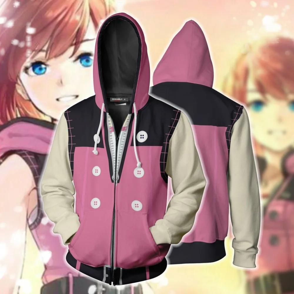 Kingdom Hearts Kairi/костюмы для косплея толстовки с капюшоном 3D принтом на молнии мужчин