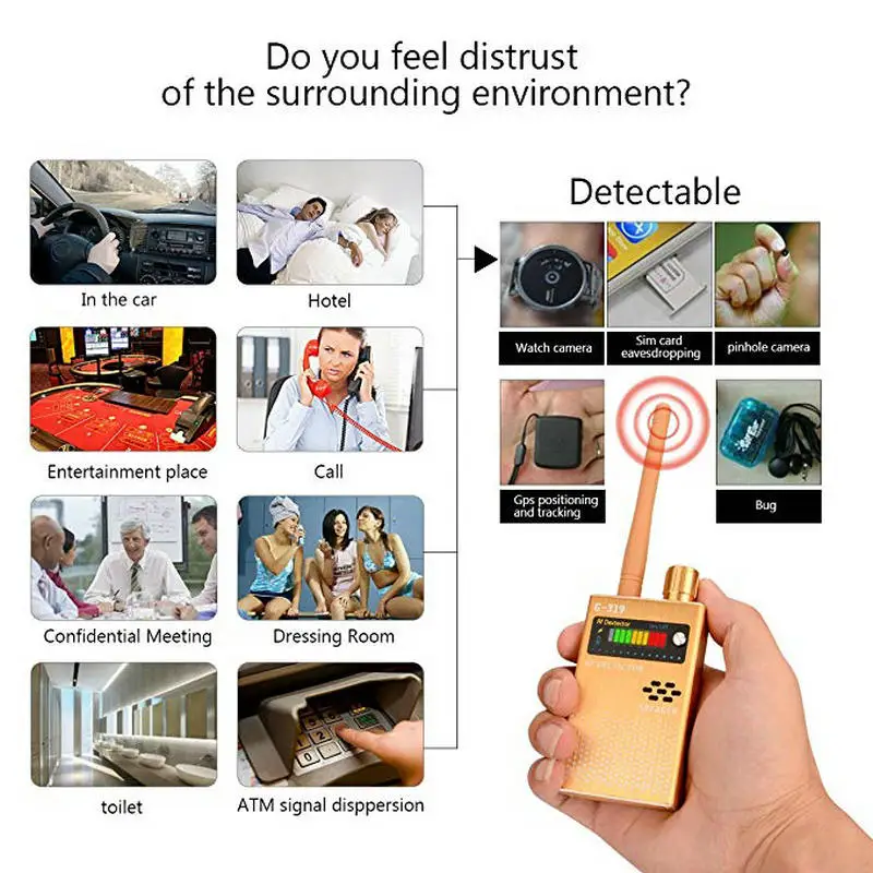 Anti-spy Wireless RF Signal Detector Set Upgrade Enhanced Bug GPS Camera Signal Detector for Detecting Hidden Camera GPS Tracker