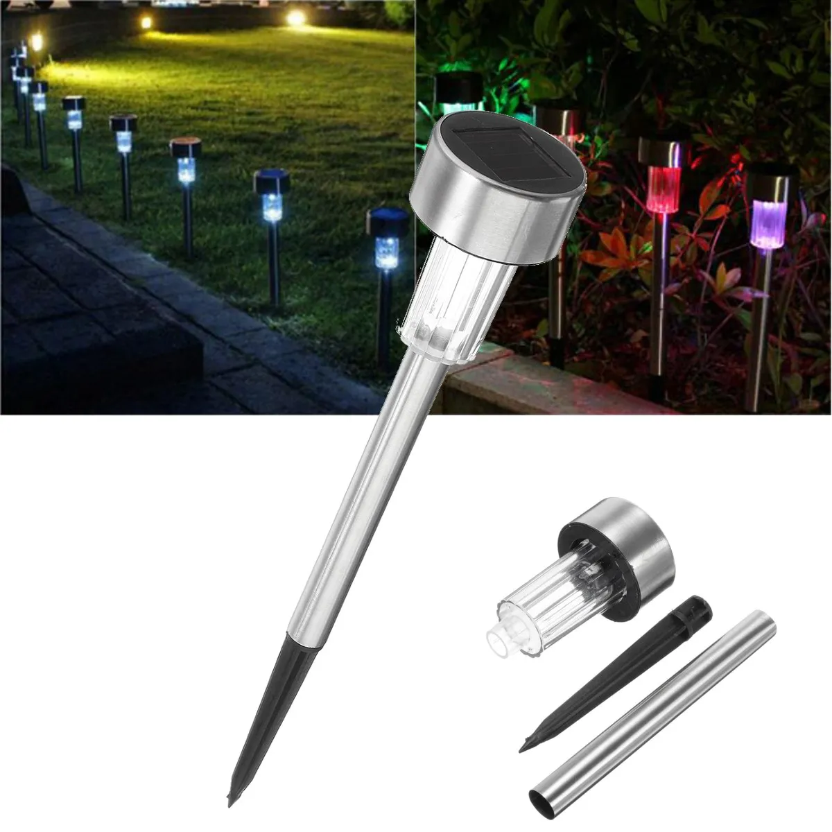 

White/Color 10PCS Outdoor Stainless Steel LED Solar Power Light Landscape Garden Path Lamp Brand New Outdoor Light