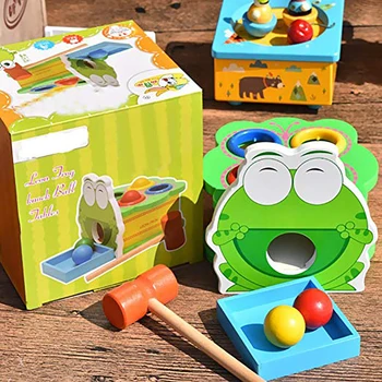 

Hot Wooden Toy Green Leon Frog Percussion Table Toys Hammer Beating Children's Toys Early Educational Drum Table Birthday Gift
