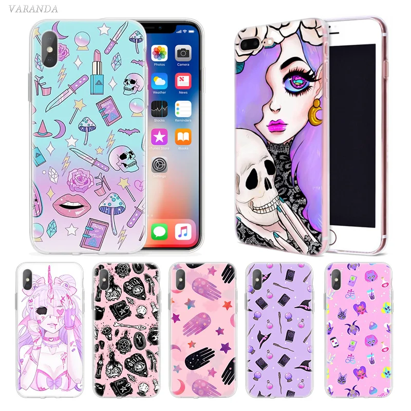 

Girly Pastel Witch Goth Case For iphone XS Max XR X 10 7 7S 8 6 6S Plus 5 5SE 5C 6+ 7+ 8+ Soft Silicone Phone Cover Fundas Capa