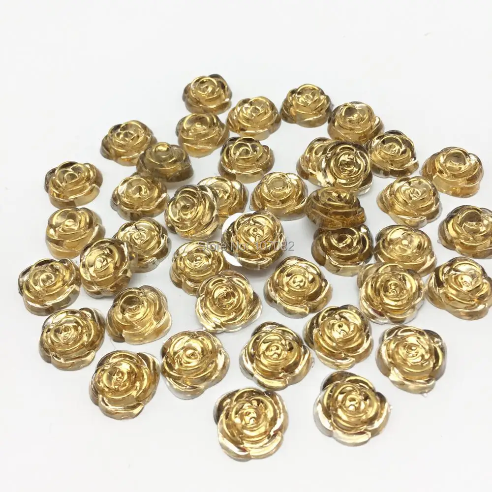 

200pcs 14mm Gold Rose Flowers Resin Cabochons Gems Flatbacks Christmas diy Crafts Embellishments Scrapbooking Cardmaking