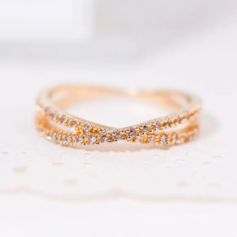 

New Simple X-shaped Cross Crystal Ring Shiny Elegant Zircon Curve Rings Tail Ring For Woman Wedding Party Jewelry Free Shipping