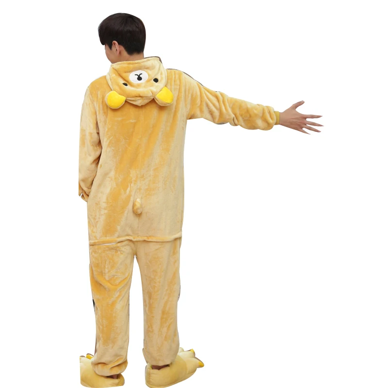 Kawaii Flannel Pijama kigurumi For men Minion Panda Tiger Giraffe Onesie Adult Sleepwear Couple Pyjamas Halloween Party Jumpsuit (8)