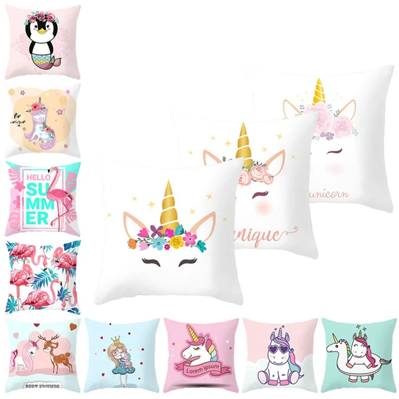 

Cartoon 45x45cm Flamingo Unicorn Throw Pillow Case Home Bedroom Soft Square Cushion Cover Office Car Sofa Decorative Pillowcase