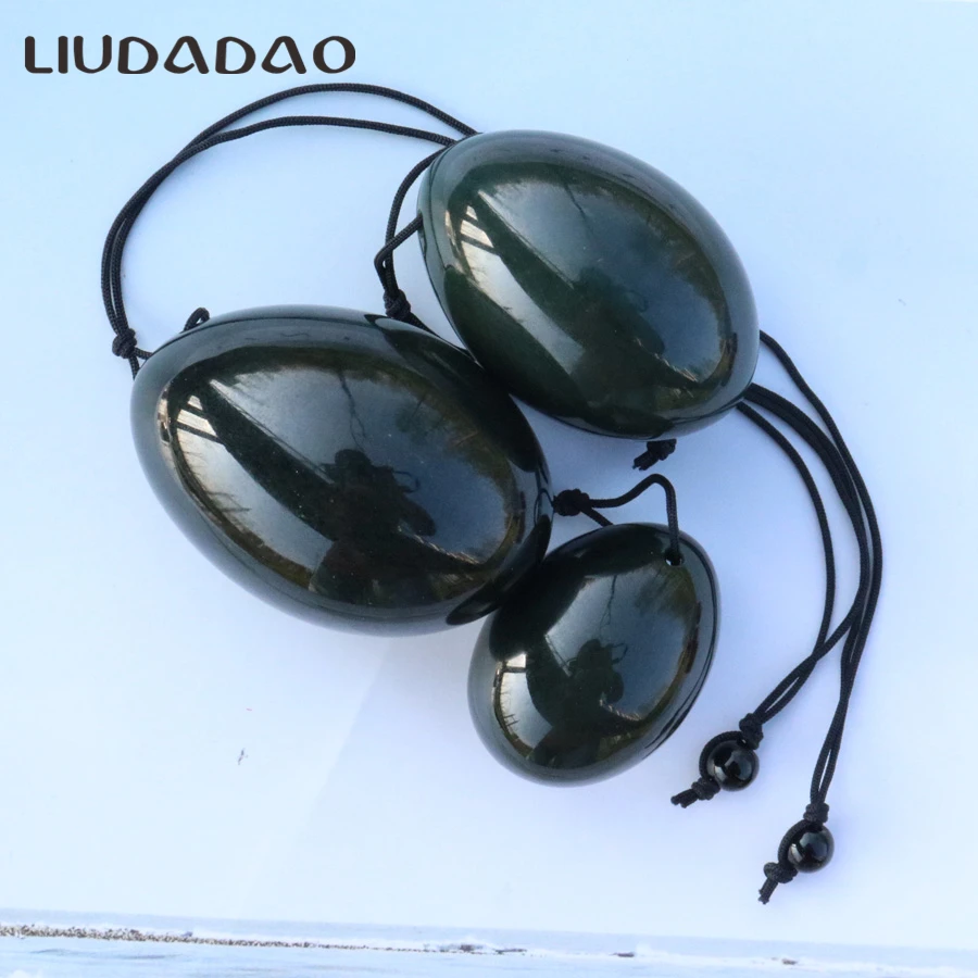 Natural 3Pcs Set Nephrite Jade Yoni Eggs Large Ben Wa Ball Eggs with beads Health Relaxing Body Muscle Care Tightening Vaginal