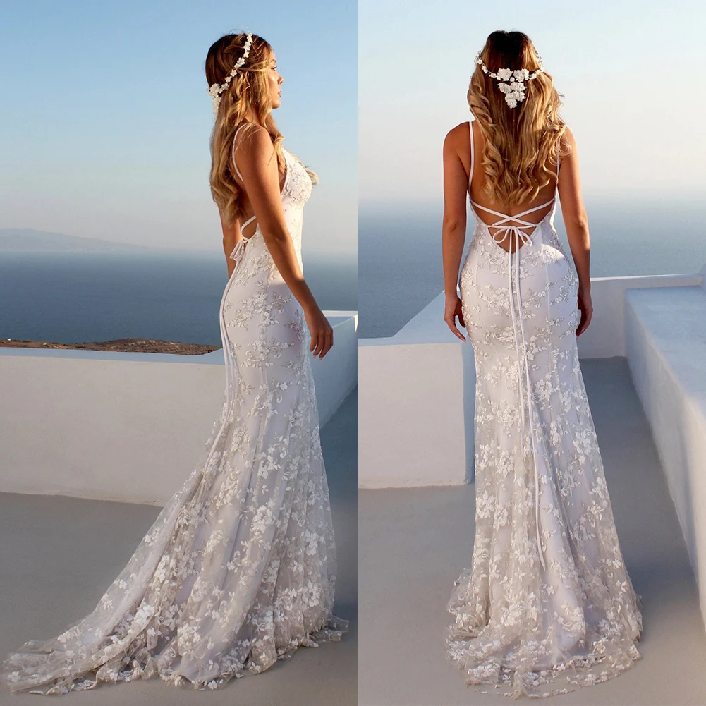 

Woman V Neck Bridal Lace Bandage Summer Sling Sleeveless Wedding