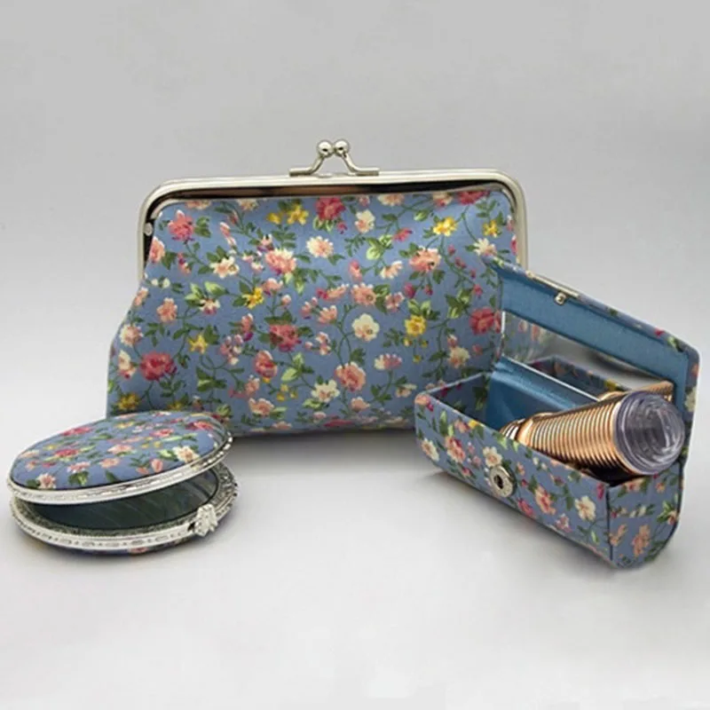 

Cloth Lipstick Case Make-up Three-Piece Chinese-Style Gift Lipstick Case Make-up Mirror Set Multi-Color Optional