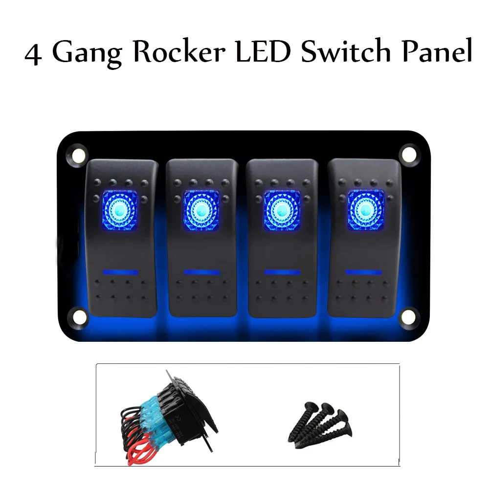 

Universal Car Boat Switches 12~24V 4 Gang Rocker Switch Panel Blue LED Light On/Off fit Car Marine Truck for Audi BMW Chevrolet